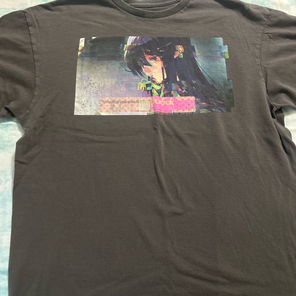 Doki Doki Literature Club Black Cotton Crew Neck Tee with Neon Graphic